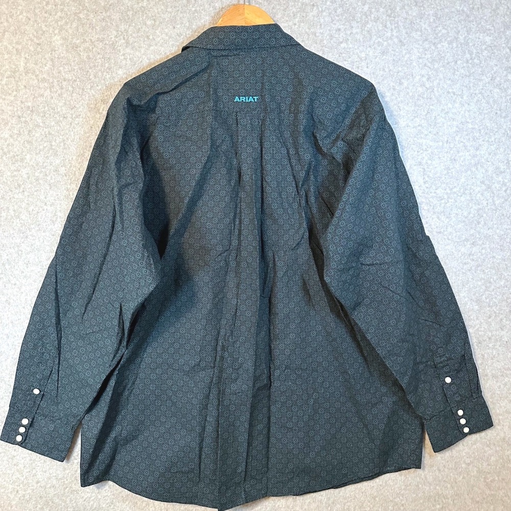 Ariat Western Shirt Mens XL Teal Black Geometric Pearl Snap Long Sleeve Cotton - Picture 4 of 10